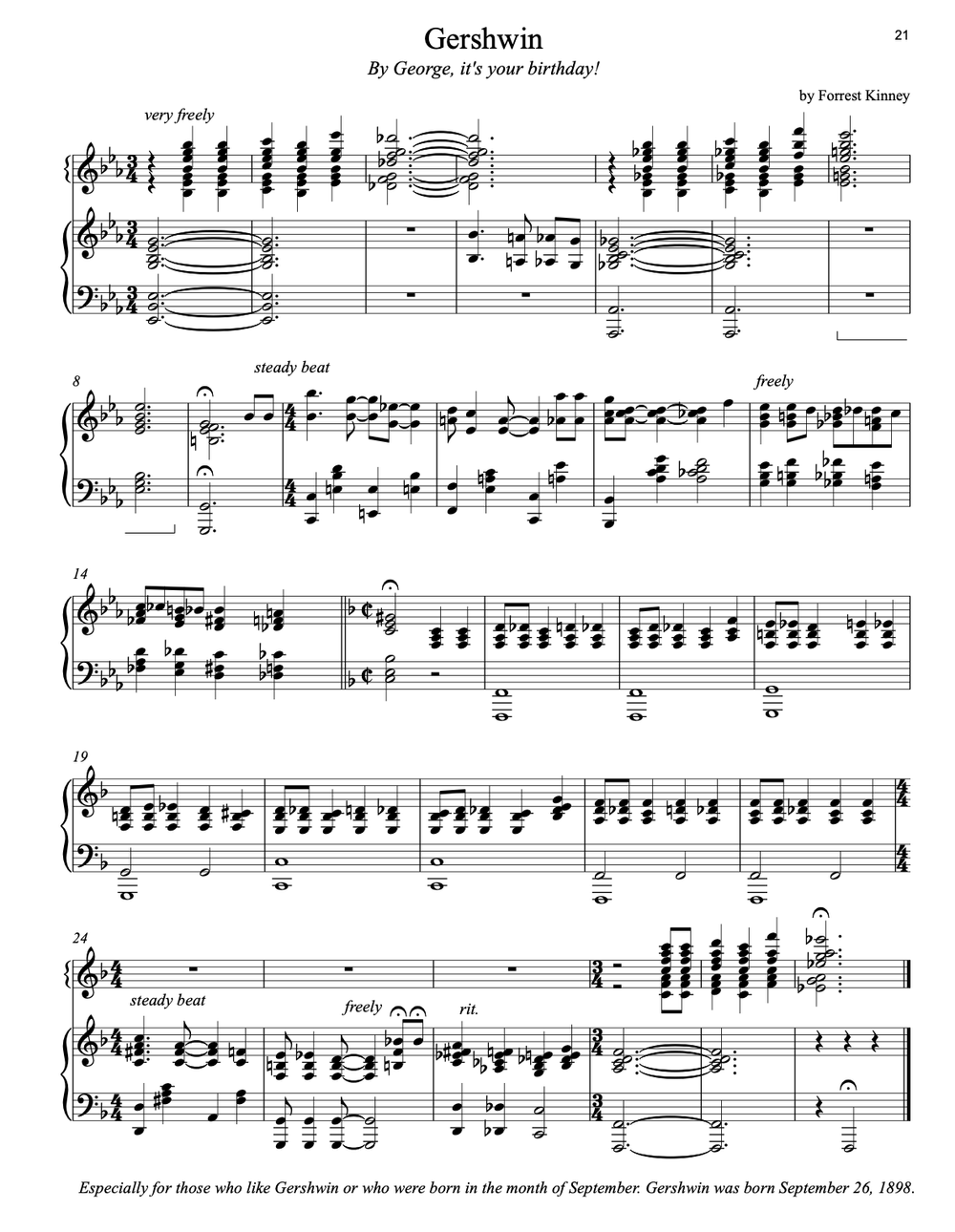 Forrest Kinney - Piano PDF - Birthday Variations, Complete Set of 88